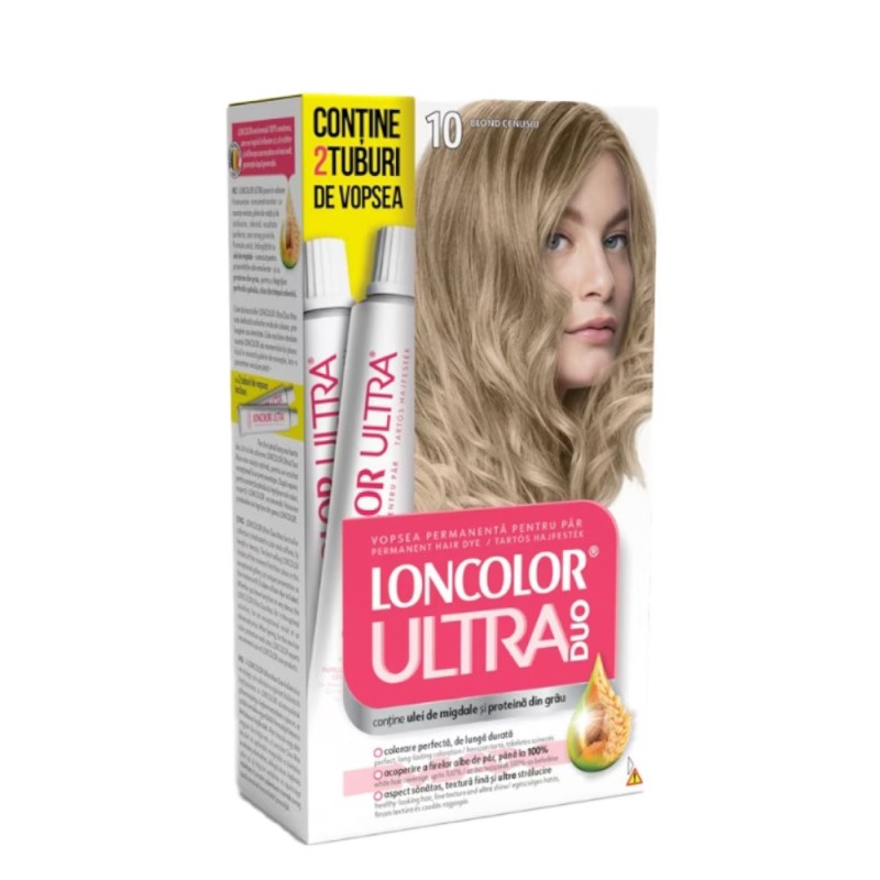 Set 2 x Vopsea de Par Permanenta Loncolor Ultra Max, 10 Blond Cenusiu Inchis, 200 ml