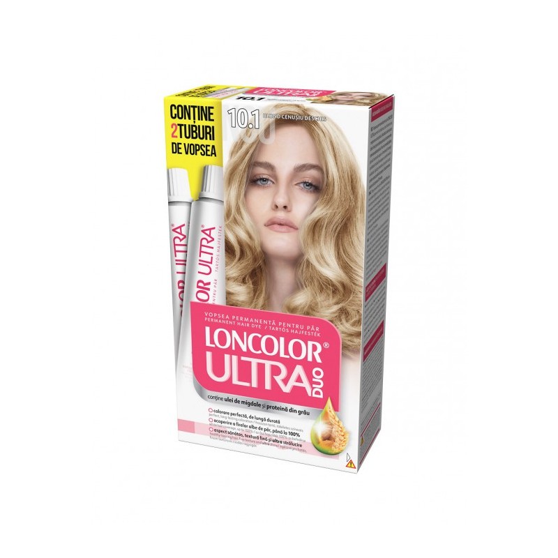 Set 2 x Vopsea de Par Permanenta Loncolor Ultra Max 10.1 Blond Cenusiu Deschis, 200 ml