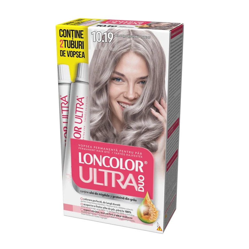 Set 2 x Vopsea de Par Permanenta Loncolor Ultra Max, 10.19 Blond Argintiu Intens, 200 ml