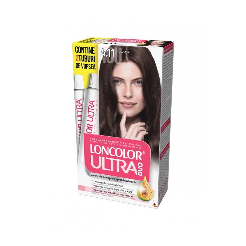 Set 2 x Vopsea de Par Permanenta Loncolor Ultra Max 4.11 Ciocolata, 200 ml