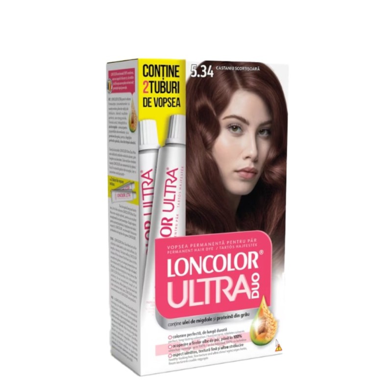 Set 2 x Vopsea de Par Permanenta Loncolor Ultra Max, 5.34 Castaniu Scortisoara, 200 ml