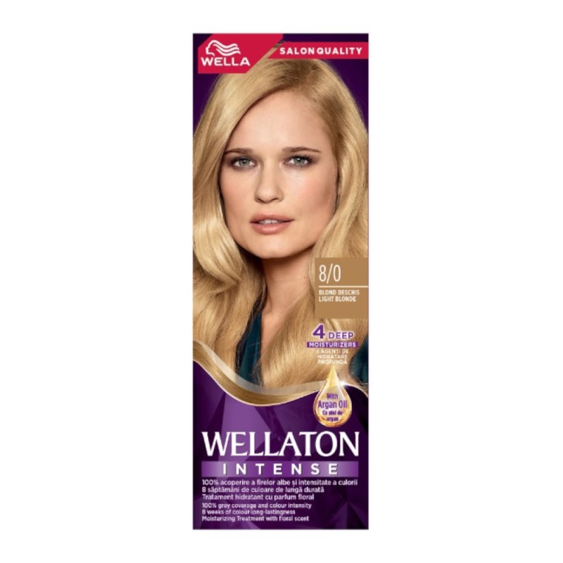 Set 2 x Vopsea de Par Permanenta Wella Wellaton, 8/0 Light Blonde, Blond Deschis, 110 ml