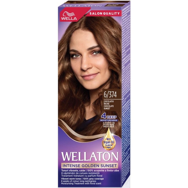 Set 2 x Vopsea de Par Permanenta Wellaton 6/374 Ciocolatiu Inchis, 110 ml