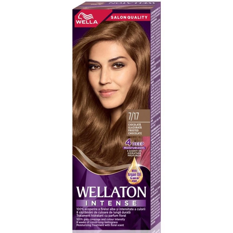 Set 2 x Vopsea de Par Permanenta Wellaton, 7/17 Ciocolata Glazurata, 110 ml