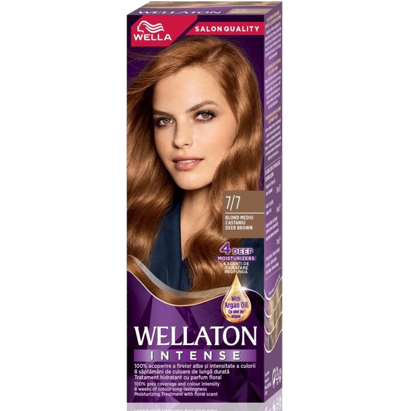 Set 2 x Vopsea de Par Permanenta Wellaton, 7/7 Blond Mediu Castaniu, 110 ml