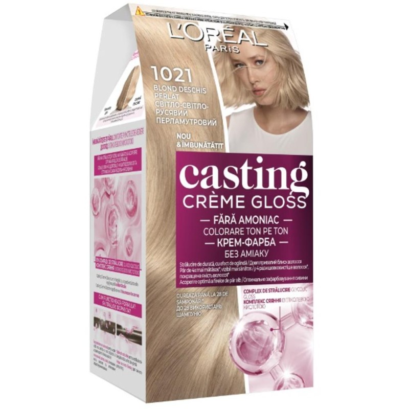 Set 2 x Vopsea de Par Semi-Permanenta fara Amoniac L'Oreal Paris Casting Creme Gloss 10.21 Blond Deschis Perlat, 180 ml