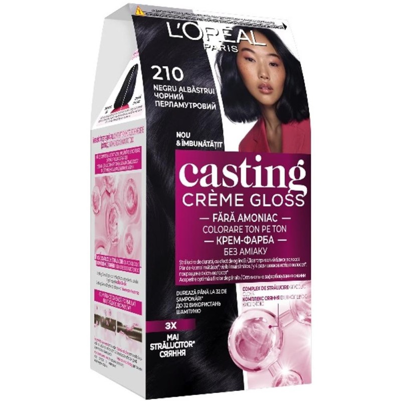 Set 2 x Vopsea de Par Semi-Permanenta fara Amoniac L'Oreal Paris Casting Creme Gloss 210 Negru Albastrui, 180 ml