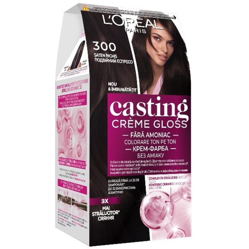Set 2 x Vopsea de Par Semi-Permanenta fara Amoniac L'Oreal Paris Casting Creme Gloss 300 saten inchis, 180 ml
