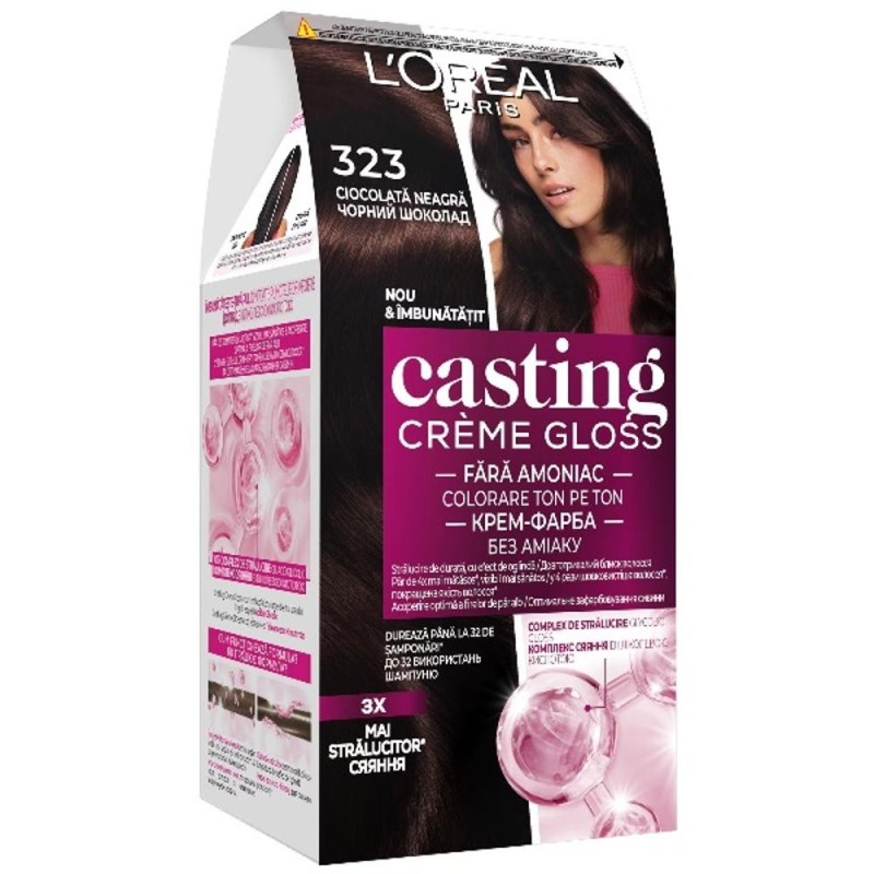 Set 2 x Vopsea de Par Semi-Permanenta fara Amoniac L'Oreal Paris Casting Creme Gloss 323 Ciocolata Neagra, 180 ml