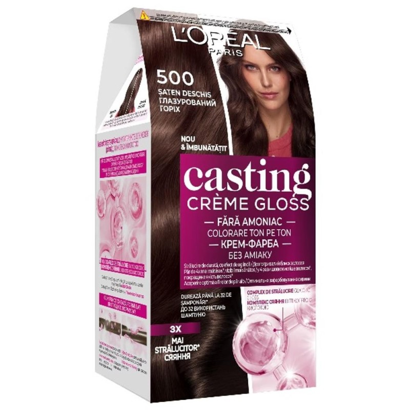 Set 2 x Vopsea de Par Semi-Permanenta fara Amoniac L'Oreal Paris Casting Creme Gloss 500 Saten Deschis, 180 ml