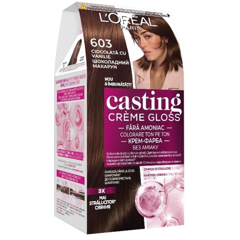Set 2 x Vopsea de Par Semi-Permanenta fara Amoniac L'Oreal Paris Casting Creme Gloss 603 Ciocolata cu Vanilie, 180 ml