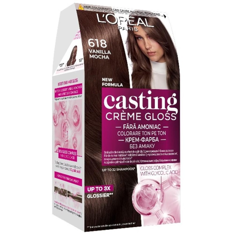 Set 2 x Vopsea de Par Semi-permanenta fara Amoniac L'Oreal Paris Casting Creme Gloss 618 Vanilla Mocha, 180 ml