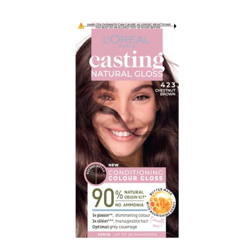 Set 2 x Vopsea de Par Semi-Permanenta L'Oreal Paris Casting Natural Gloss, 423 Brown Noisette, 180 ml
