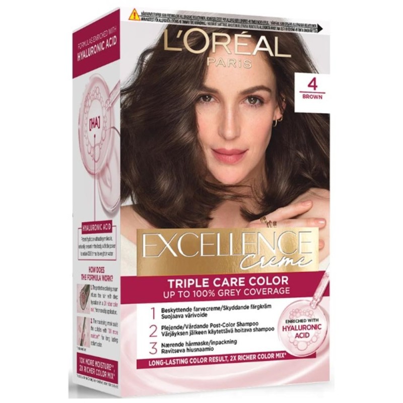 Set 2 x Vopsea Permanenta cu Amoniac, 4 Saten Mediu, L'Oreal Paris Excellence Creme