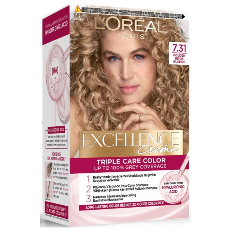 Set 2 x Vopsea Permanenta cu Amoniac, 7.31 Blond Caramel, L'Oreal Paris Excellence Creme