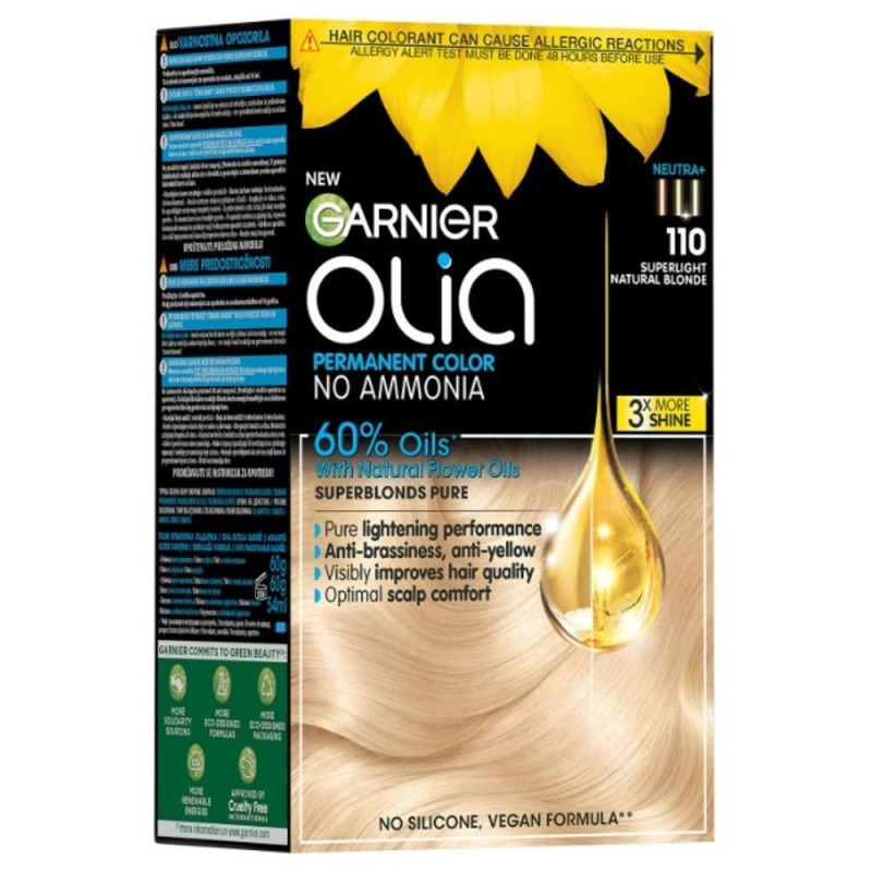 Set 2 x Vopsea Permanenta fara Amoniac, 110 Blond Super Deschis Natural, Garnier Olia, 112 ml