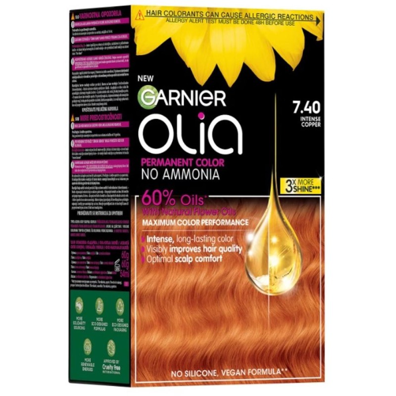 Set 2 x Vopsea Permanenta fara Amoniac, 7.40 Aramiu Intens, Garnier Olia, 112 ml