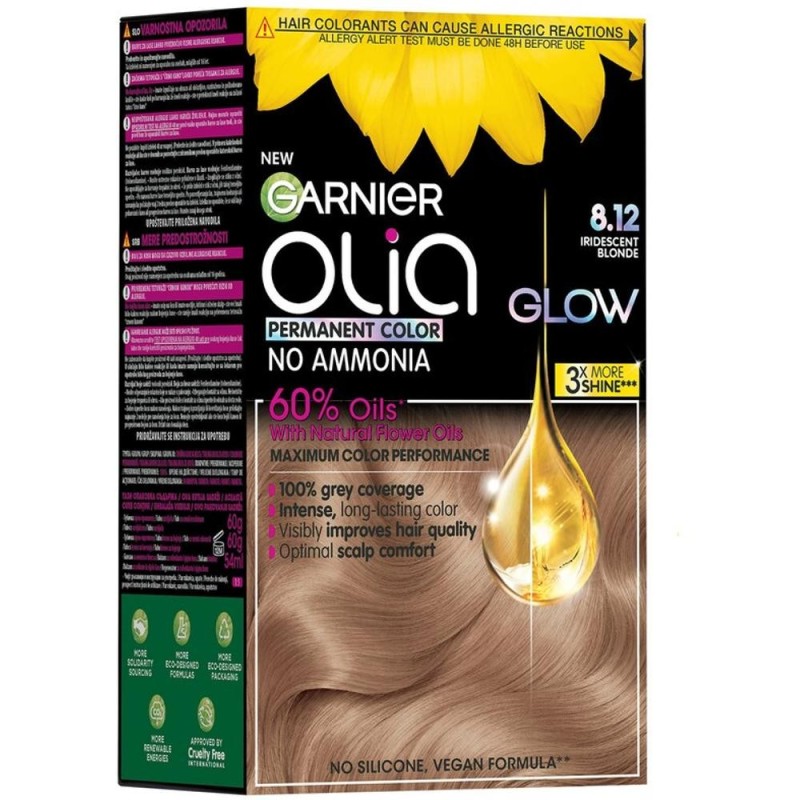 Set 2 x Vopsea Permanenta fara Amoniac, 8.12 Blond Iridescent, Garnier Olia, 112 ml