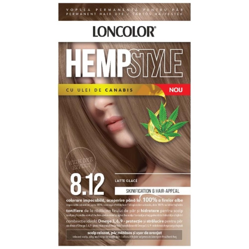 Set 2 x Vopsea Permanenta pentru Par Loncolor HempStyle, 8.12 Latte Glace, 100 ml