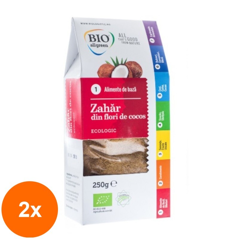 Set 2 x Zahar din Flori de Cocos Eco, Bio All Green, 250 g