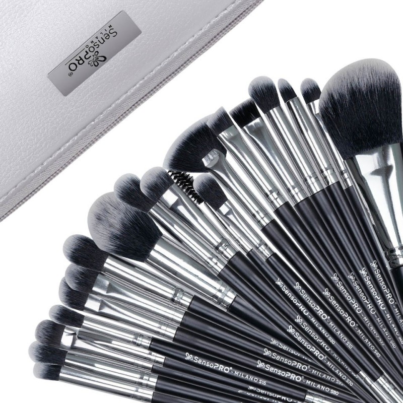 Set 20 Pensule Machiaj SensoPRO Milano, Black Silver + Borseta Cadou