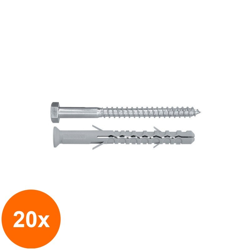 Set 20 x Combinatie Pentru Fixari Grele, Diblu 16 x 140 si Holzsurub DIN 571 12 x 140