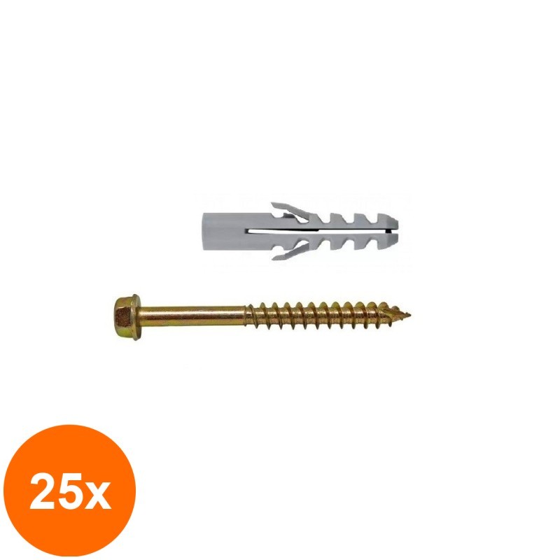 Set 25 x Diblu Standard 12 x 60 si Holzsurub cu Cap Hexagonal 8 x 120