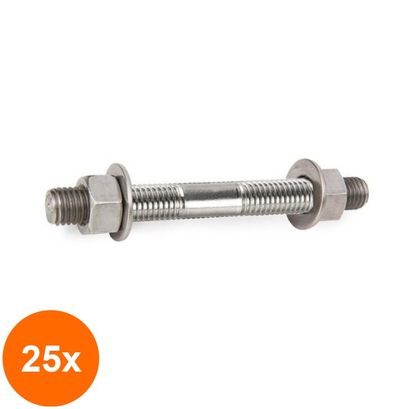 Set 25 x Tija Filetata La Capete Saibe Piulite Otel Zincat-M 10 X 160