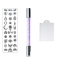 Set 3 In 1 Nail Art - Stampila Cu Maner Mov Argintiu, Matrita Xy- N09, Racleta