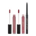 Set 3 In 1 Ruj Lichid Mat si Lip Gloss si Creion Contur Buze Qibest, 08