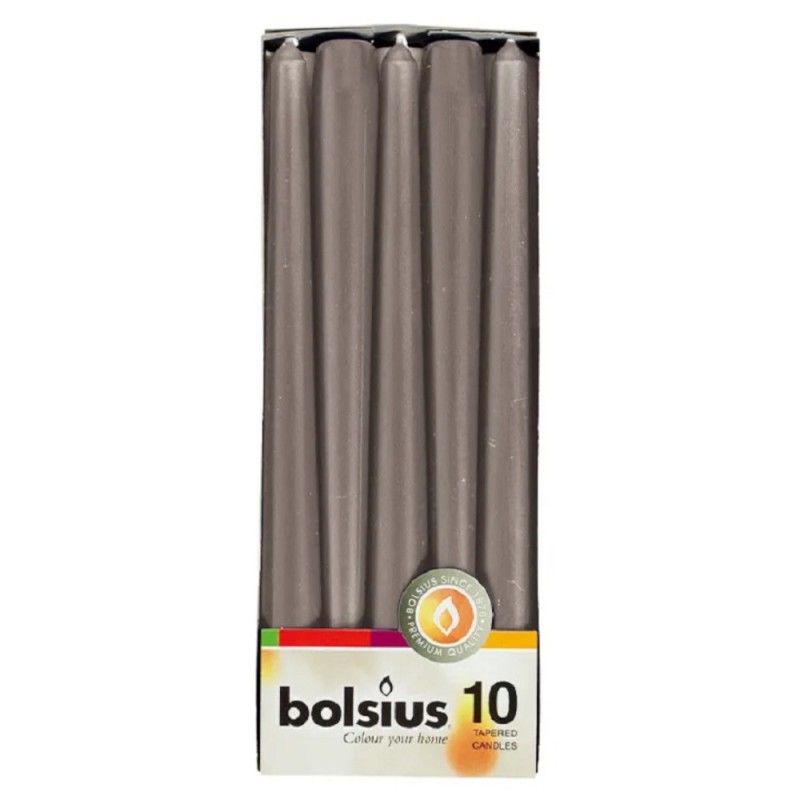 Set 3 x 10  Lumanare Conica Bolsius Gri