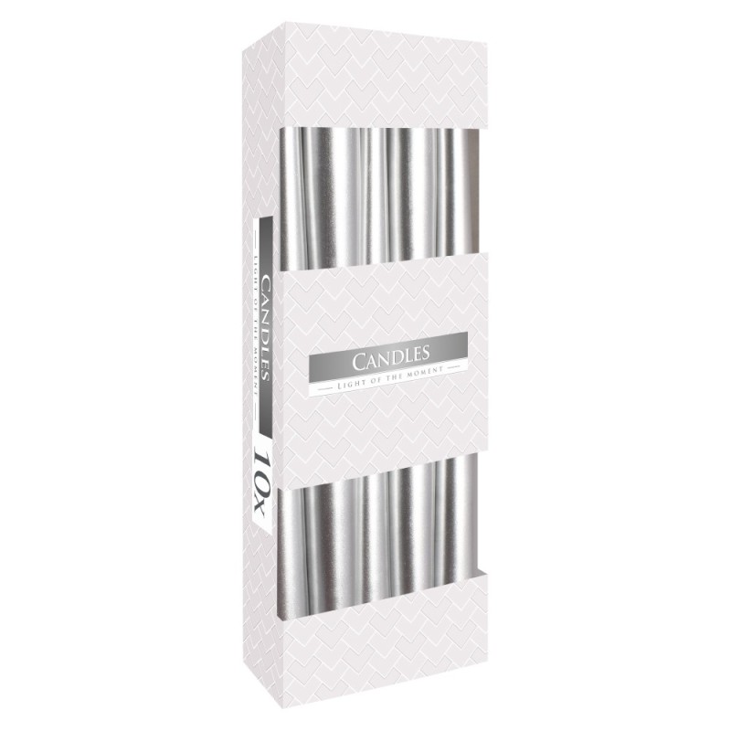 Set 3 x 10  Lumanari Conice Bispol Argintii