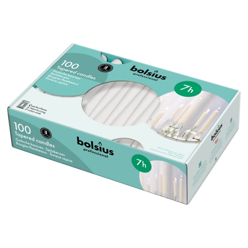 Set 3 x 100 Lumanare Conica Bolsius Alb, 7 Ore