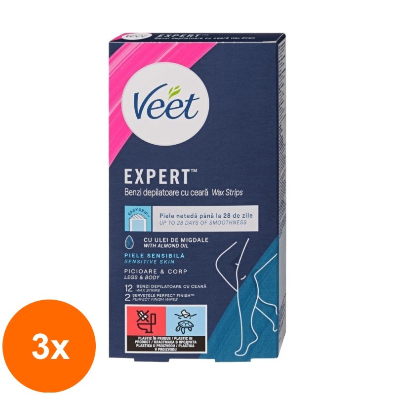 Set 3 x 12 Benzi pentru Piele Sensibila, Veet