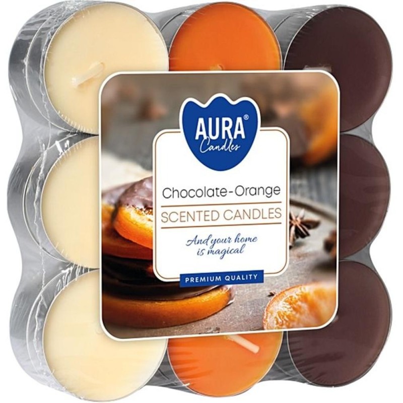 Set 3 x 18 Lumanari Parfumate, Ciocolata si Portocala, 3.9 x 1.5 cm, Bispol Aura