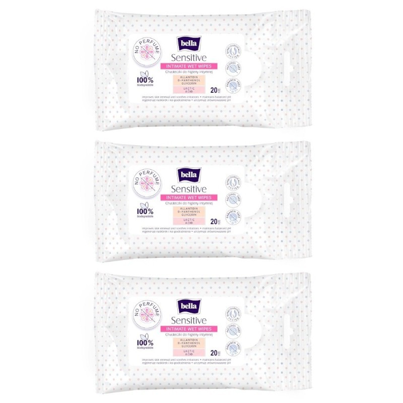 Set 3 x 20 Servetele Intime Sensitive Bella