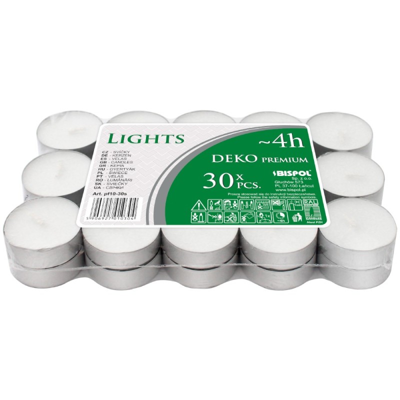 Set 3 x 30 Lumanari Pastila Bispol Albe, 4 Ore