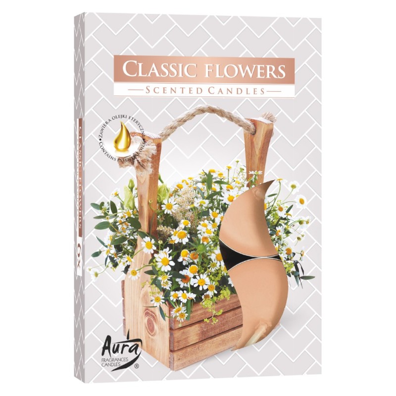 Set 3 x 6 Lumanari Pastila, Flori Clasice, 4 Ore