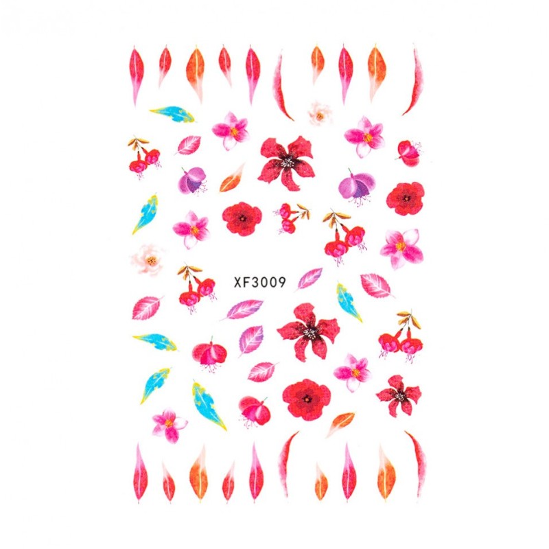 Set 3 x Abtibilduri Unghii SensoPRO Milano Red Flowers, Model Xf3009