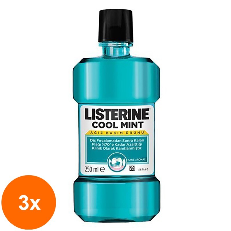 Set 3 x Apa de Gura Listerine Cool Mint, 250 ml