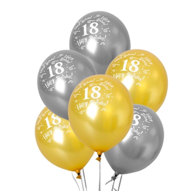 Set 3 x Baloane Classic, Aurii si Argintii, 18 Birthday, 8 Bucati