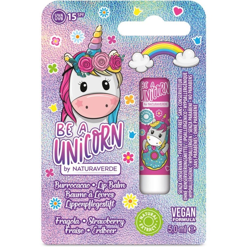 Set 3 x Balsam de Buze Naturaverde Be A Unicorn, SPF15, Capsuni, 5 ml