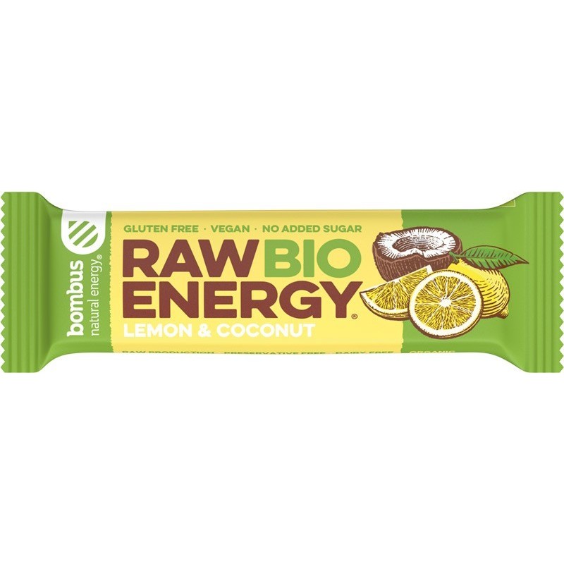 Set 3 x Baton Energizant Bio, Raw Energy, cu Lamaie si Nuca de Cocos 50g Bombus