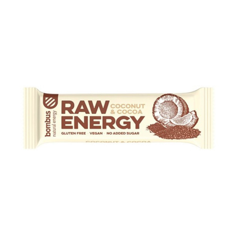 Set 3 x Baton Energizant Raw Energy cu Nuca de Cocos si Cacao, Bombus, 50 g