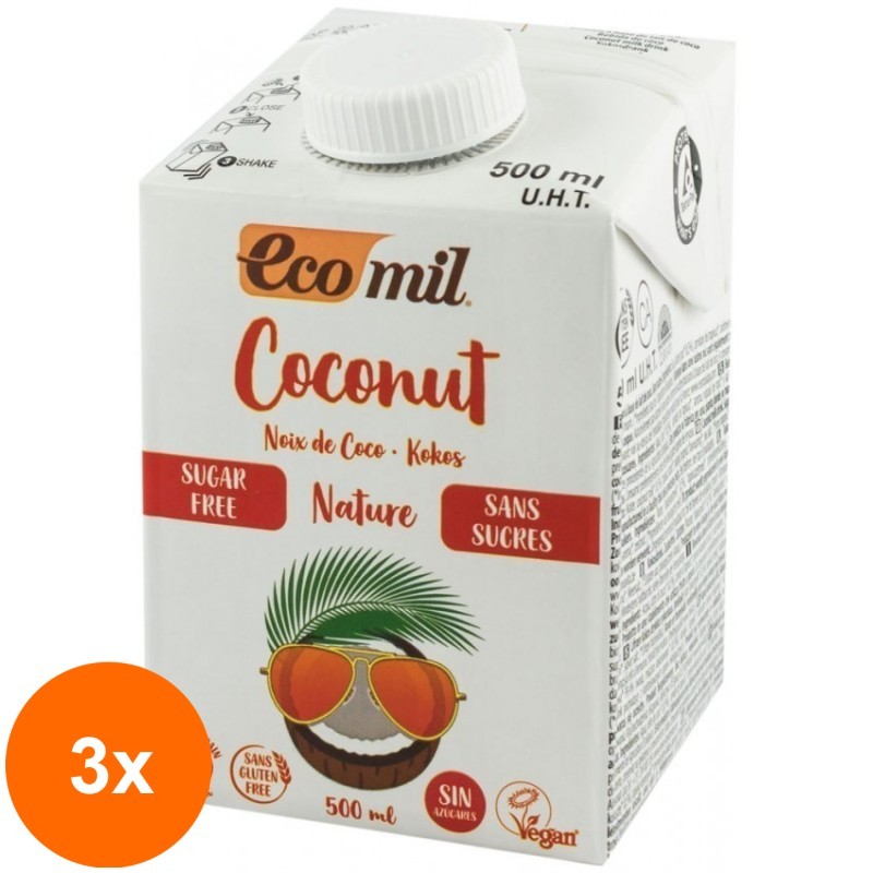 Set 3 x Bautura Vegetala BIO de Cocos, 500 ml, Ecomil
