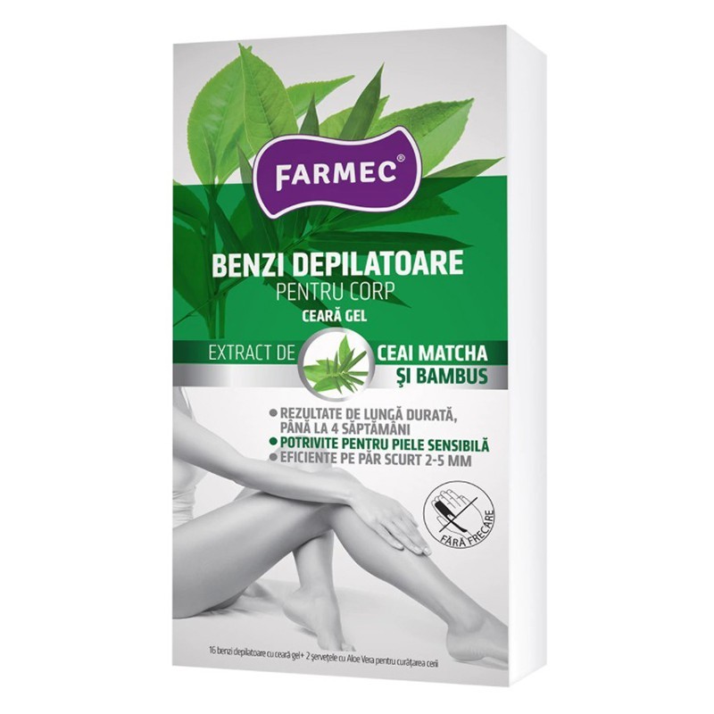 Set 3 x Benzi Depilatoare Farmec, pentru Corp, cu Ceara Gel, 16 Benzi + 2 Servetele
