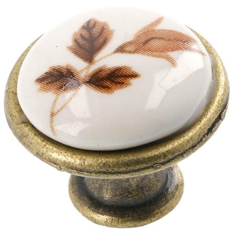 Set 3 x Buton Ceramica Model J4, Finisaj Antic Auriu/Trandafir Maro