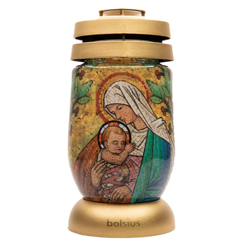 Set 3 x Candela Bolsius din Sticla 3 l Maica Domnului Vitraliu, 36 Ore