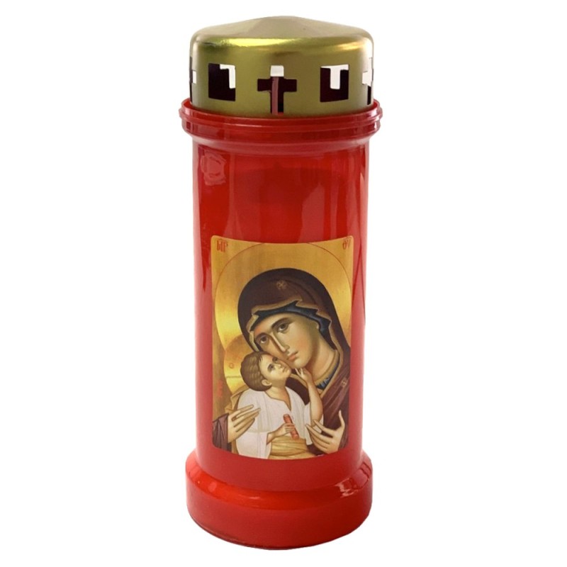 Set 3 x Candela Bolsius Nr. 6 cu Capac Maica Domnului Bizantin - Rosu