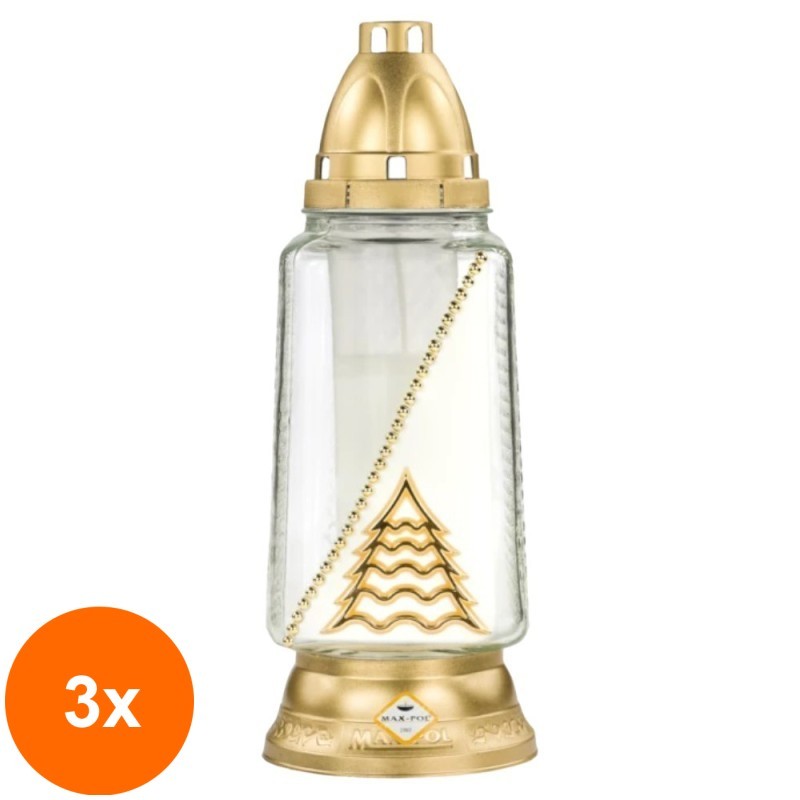 Set 3 x Candela de Craciun cu Bradut Pictat